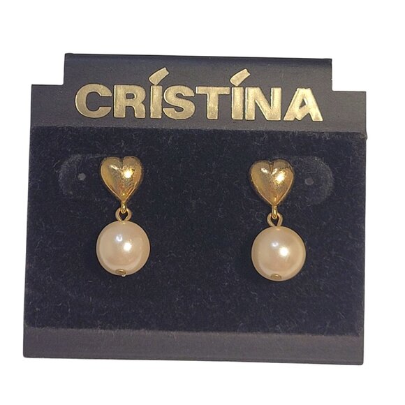 Vintage Minimalist Dainty Gold/Pearl Heart Detail Earring - Picture 1 of 6